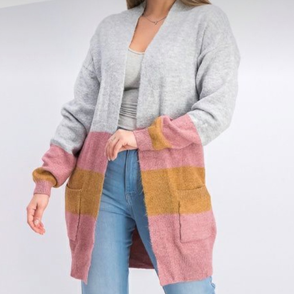 [Goldray] Chunky Knit DusterColor Block Cardigan NWT
